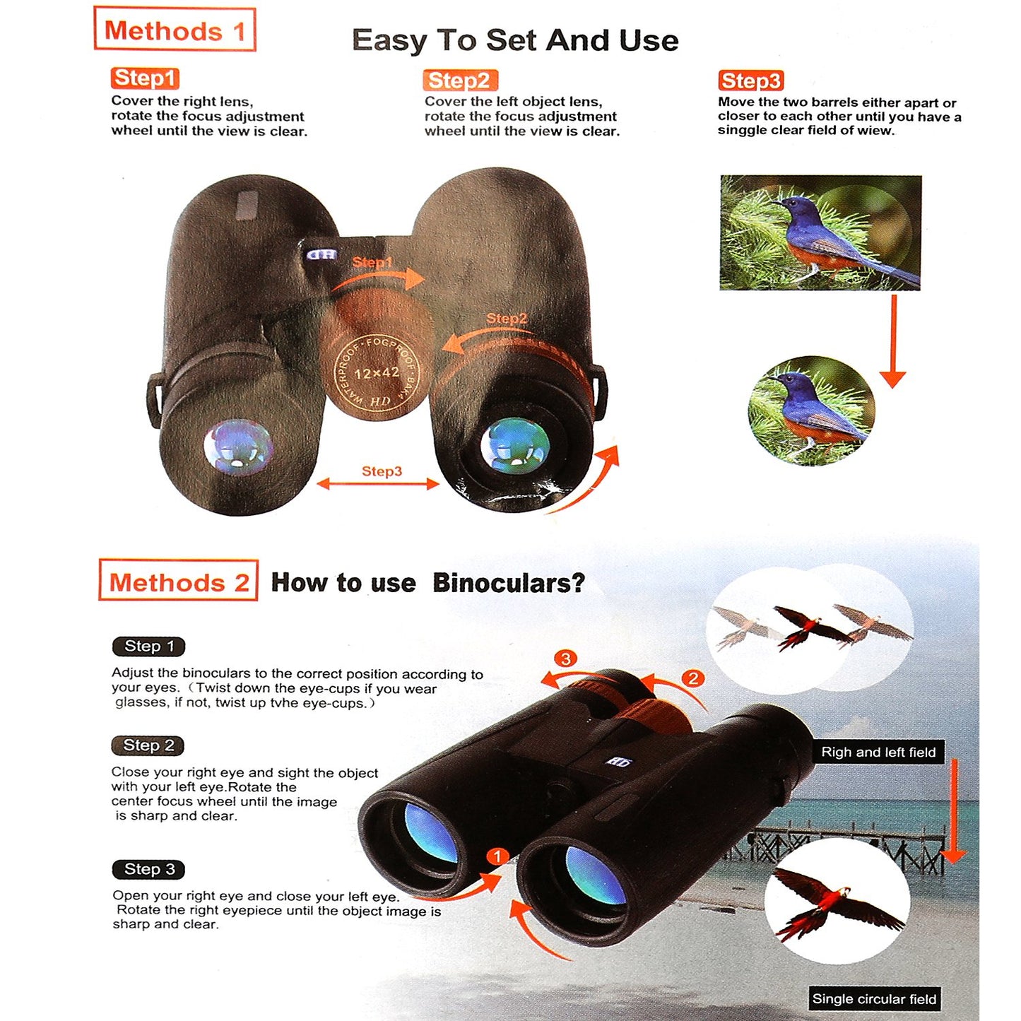 12X Zoom Binoculars with FMC Lens Foldable Telescope for Concert Bird Watching Hunting Sports Events Concerts