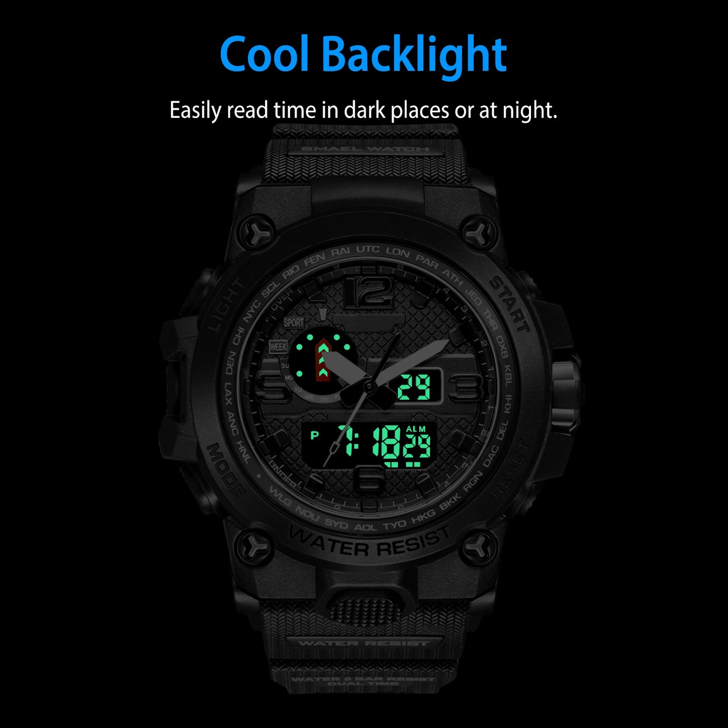 Men's Sports Watch Water-Resistant Military Wrist Watch Digital Analog Watch w/ Quartz Electronic Movement LED Backlight Date Alarm
