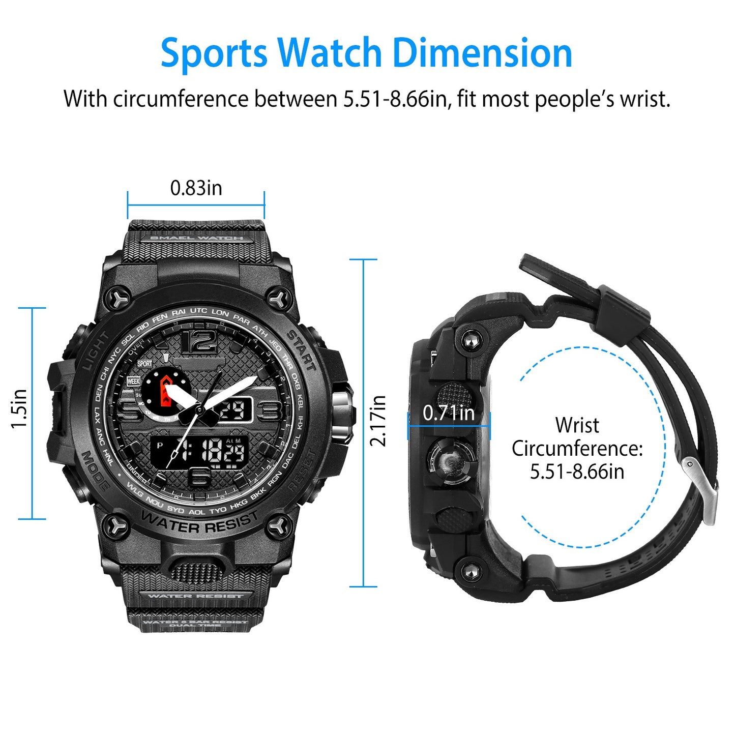 Men's Sports Watch Water-Resistant Military Wrist Watch Digital Analog Watch w/ Quartz Electronic Movement LED Backlight Date Alarm