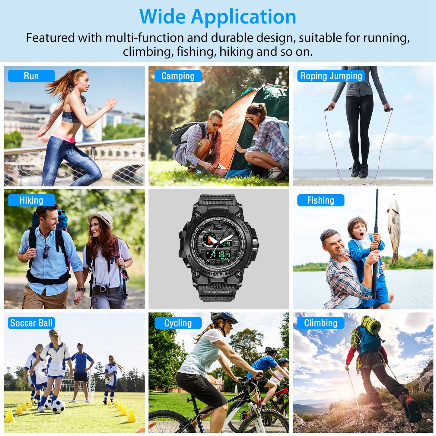 Men's Sports Watch Water-Resistant Military Wrist Watch Digital Analog Watch w/ Quartz Electronic Movement LED Backlight Date Alarm
