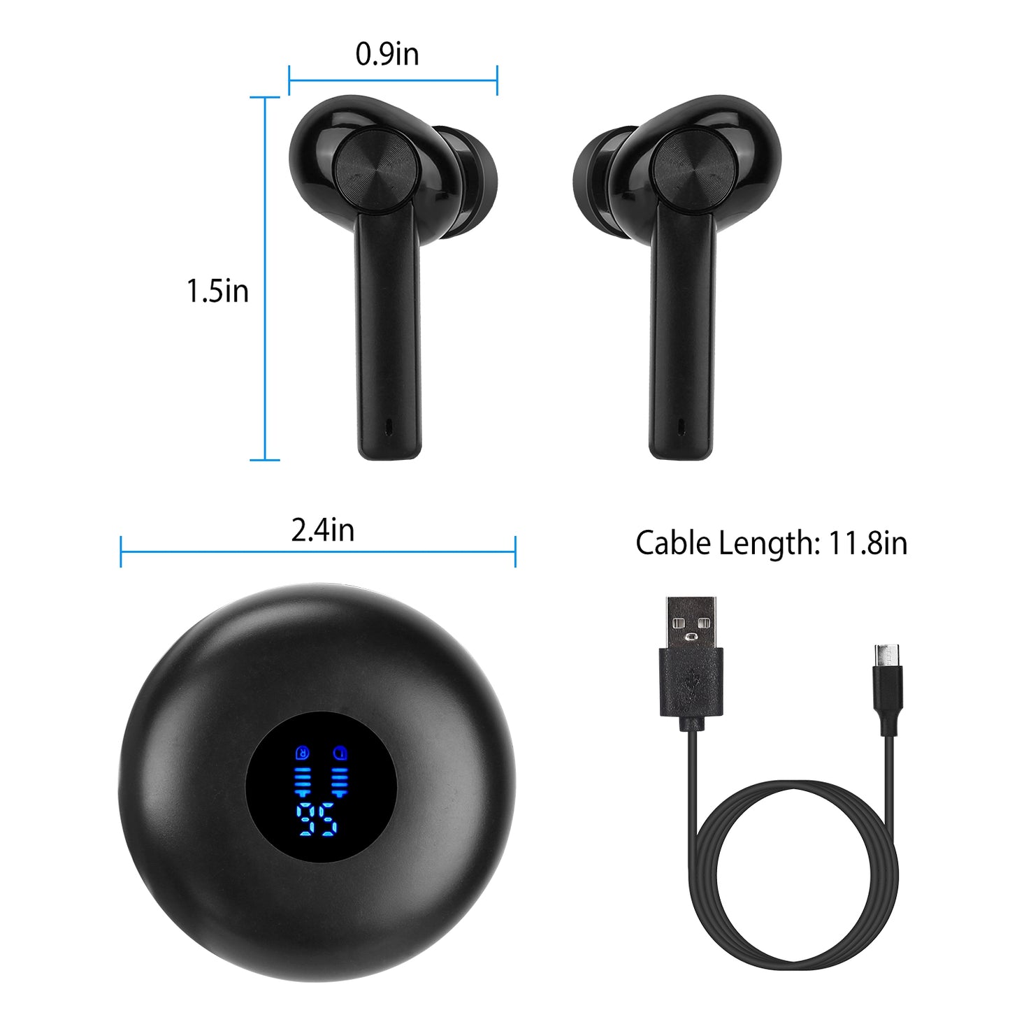 5.0 TWS Wireless Earbuds Touch Control Headphone in-Ear Earphone Headset w/ Charging Case Built-in Mic