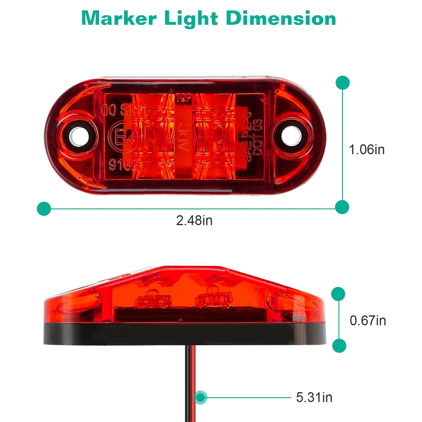 10Pcs LED Car Truck Marker Light 5Pcs Amber 5Pcs Red Trailer RV Marker Lights 2.5" Oval Clearance Marker Lights 9-32V