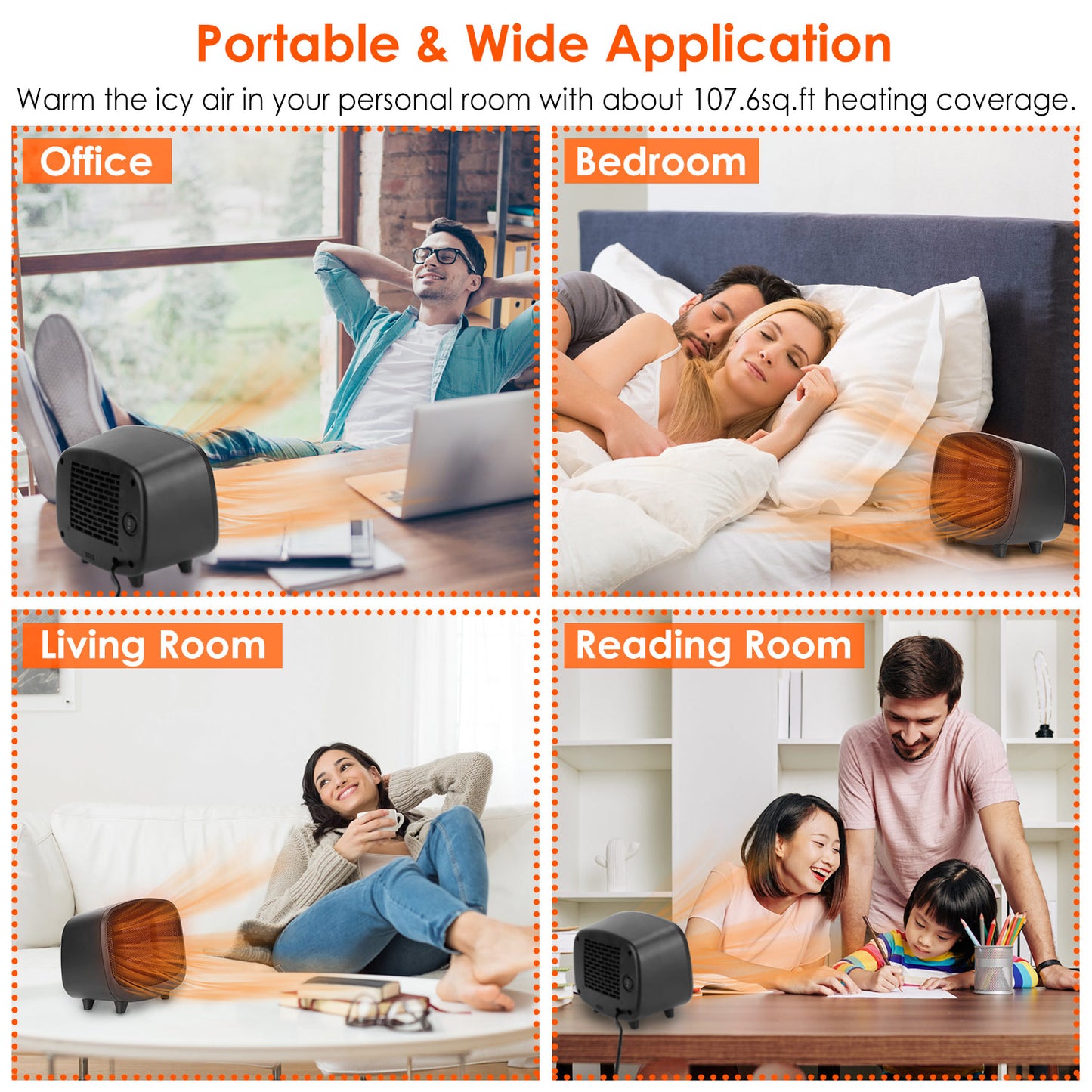Small Electric Space Heater Portable Mini PTC Ceramic Space Heater Fan w/ Tip-Over and Overheat Protection for Bedroom Office Desk Indoor Us