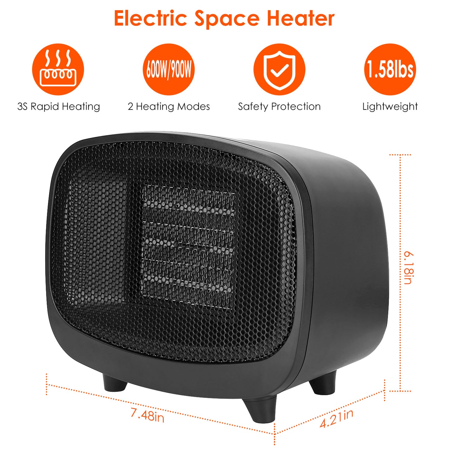 Small Electric Space Heater Portable Mini PTC Ceramic Space Heater Fan w/ Tip-Over and Overheat Protection for Bedroom Office Desk Indoor Us