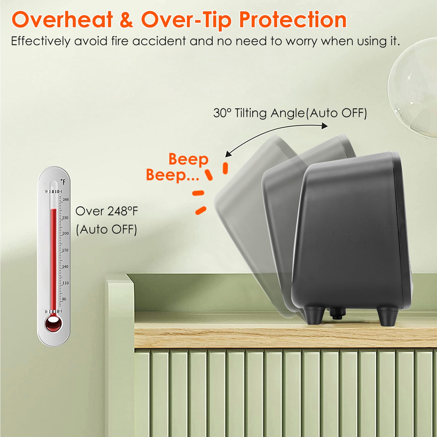 Small Electric Space Heater Portable Mini PTC Ceramic Space Heater Fan w/ Tip-Over and Overheat Protection for Bedroom Office Desk Indoor Us