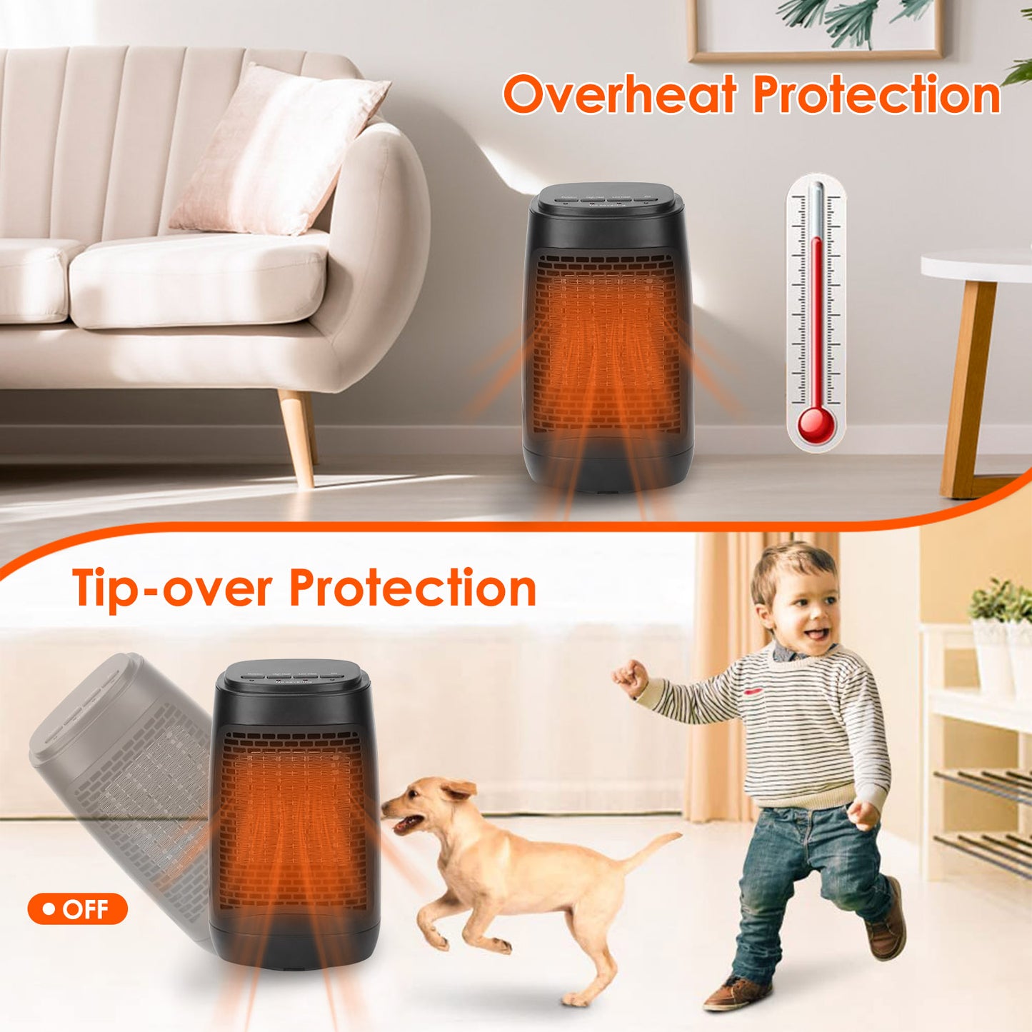 1500W 70° Oscillating Portable Electric Space Heater Personal Fan w/ Tip Over and Overheat Protection Ceramic Heater for Bedroom Office Desk