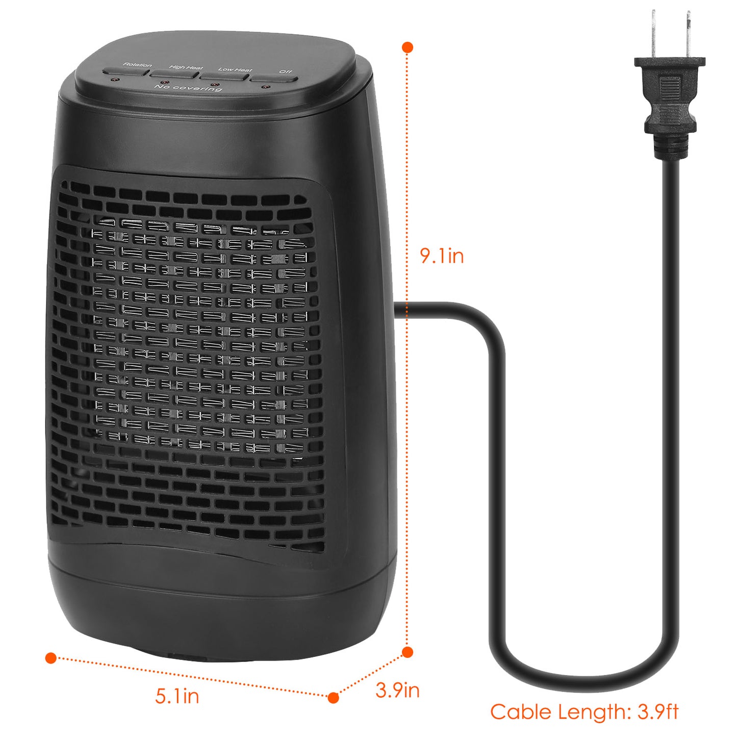 1500W 70° Oscillating Portable Electric Space Heater Personal Fan w/ Tip Over and Overheat Protection Ceramic Heater for Bedroom Office Desk