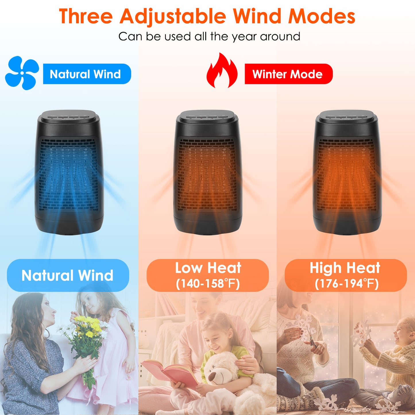 1500W 70° Oscillating Portable Electric Space Heater Personal Fan w/ Tip Over and Overheat Protection Ceramic Heater for Bedroom Office Desk