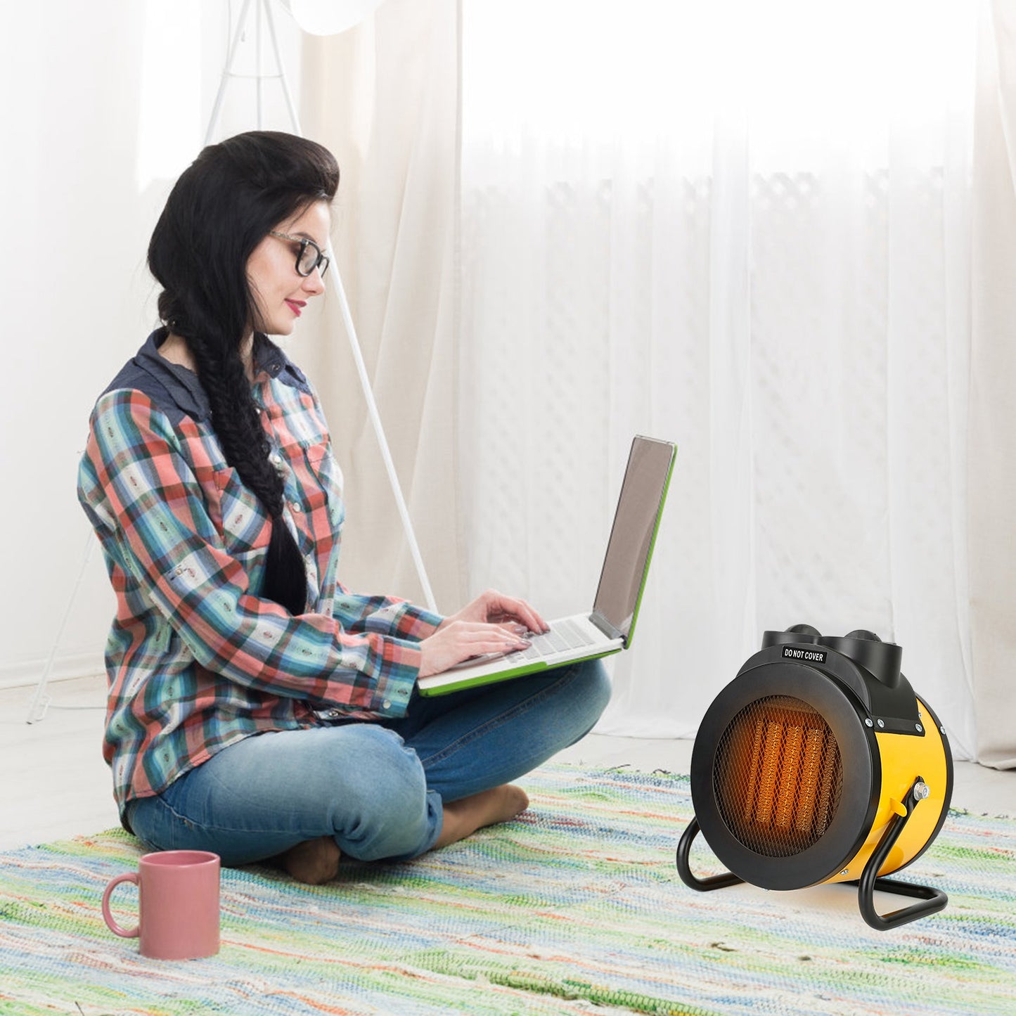 1500W Portable Electric Space Heater Personal Fan w/ Overheat Protection Adjustable Temperature Ceramic Heater for Bedroom Office Desk