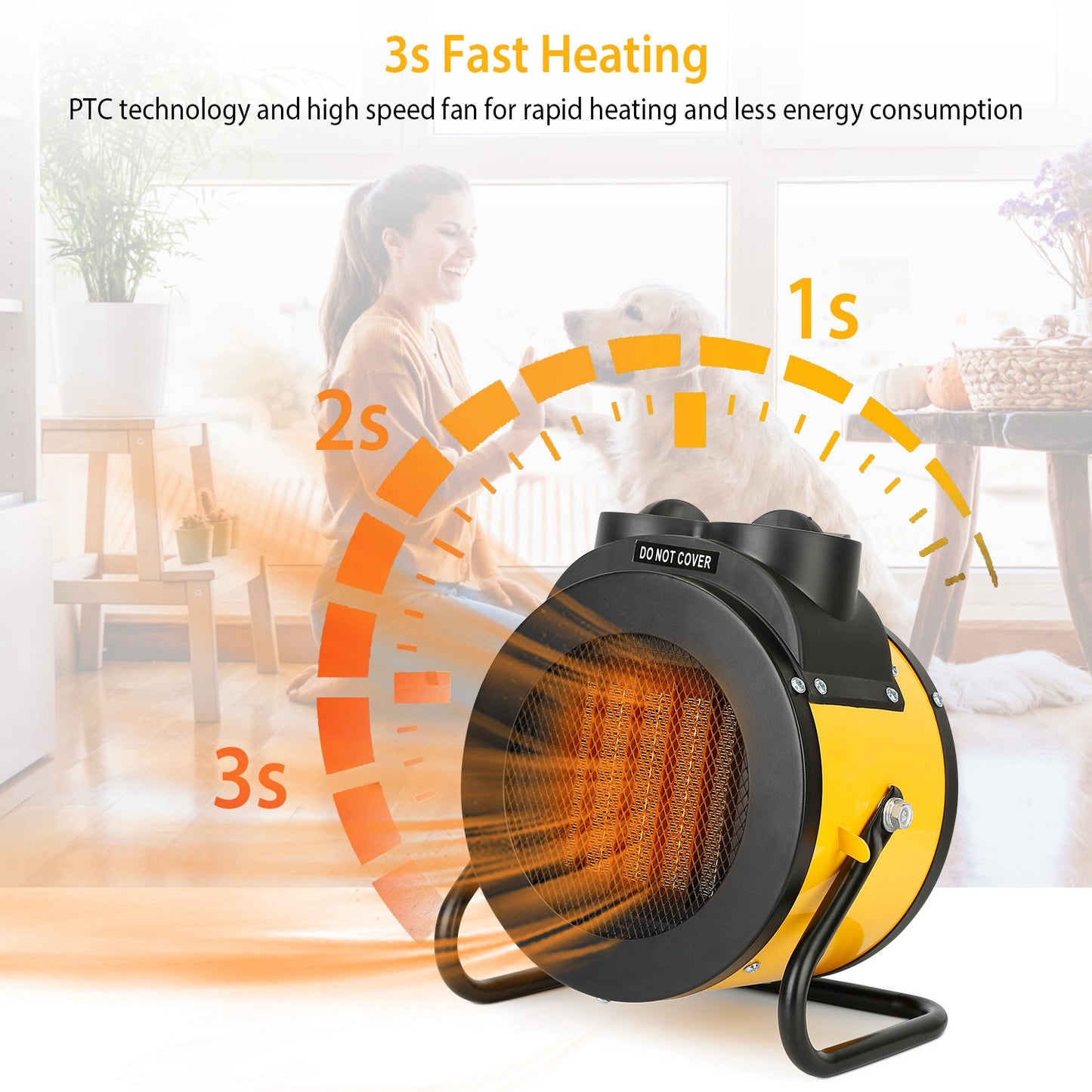 1500W Portable Electric Space Heater Personal Fan w/ Overheat Protection Adjustable Temperature Ceramic Heater for Bedroom Office Desk