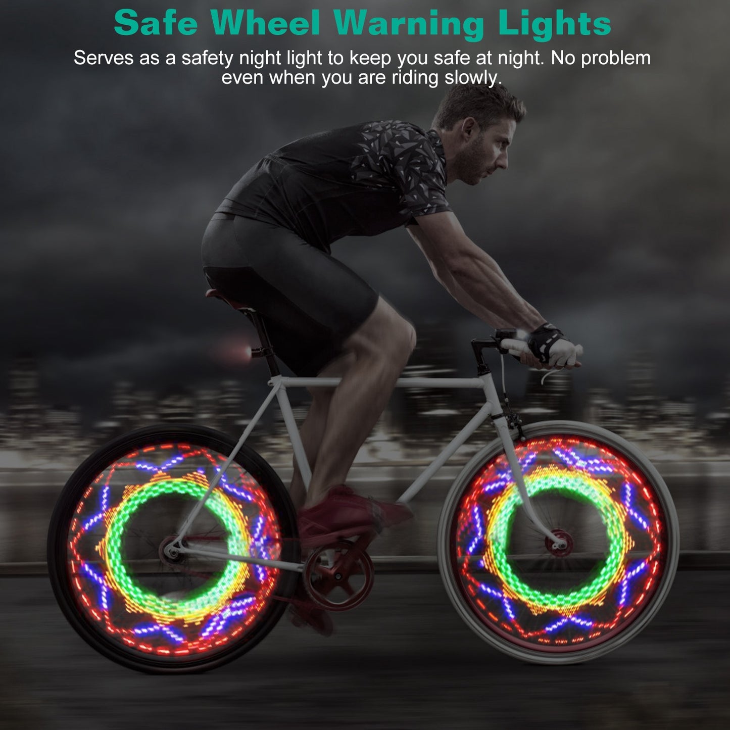 2Pcs 32LEDs Patterns Cycling Lights Rainbow Wheel Tire Flash Lamp Bicycle Colorful LED Wheel Spoke Signal Light w/ 30 Patterns
