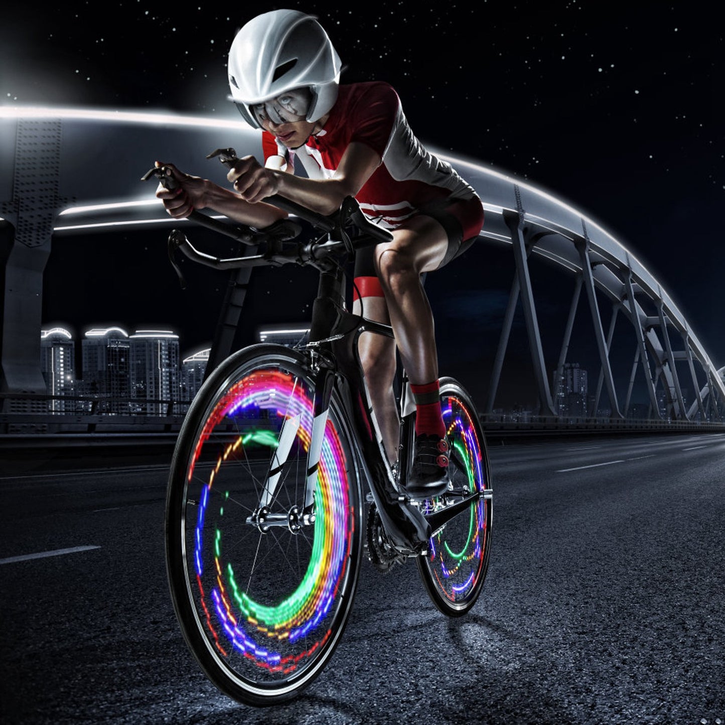 2Pcs 32LEDs Patterns Cycling Lights Rainbow Wheel Tire Flash Lamp Bicycle Colorful LED Wheel Spoke Signal Light w/ 30 Patterns