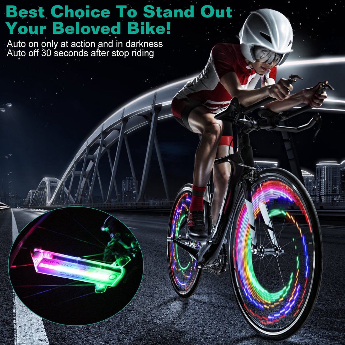 2Pcs 32LEDs Patterns Cycling Lights Rainbow Wheel Tire Flash Lamp Bicycle Colorful LED Wheel Spoke Signal Light w/ 30 Patterns