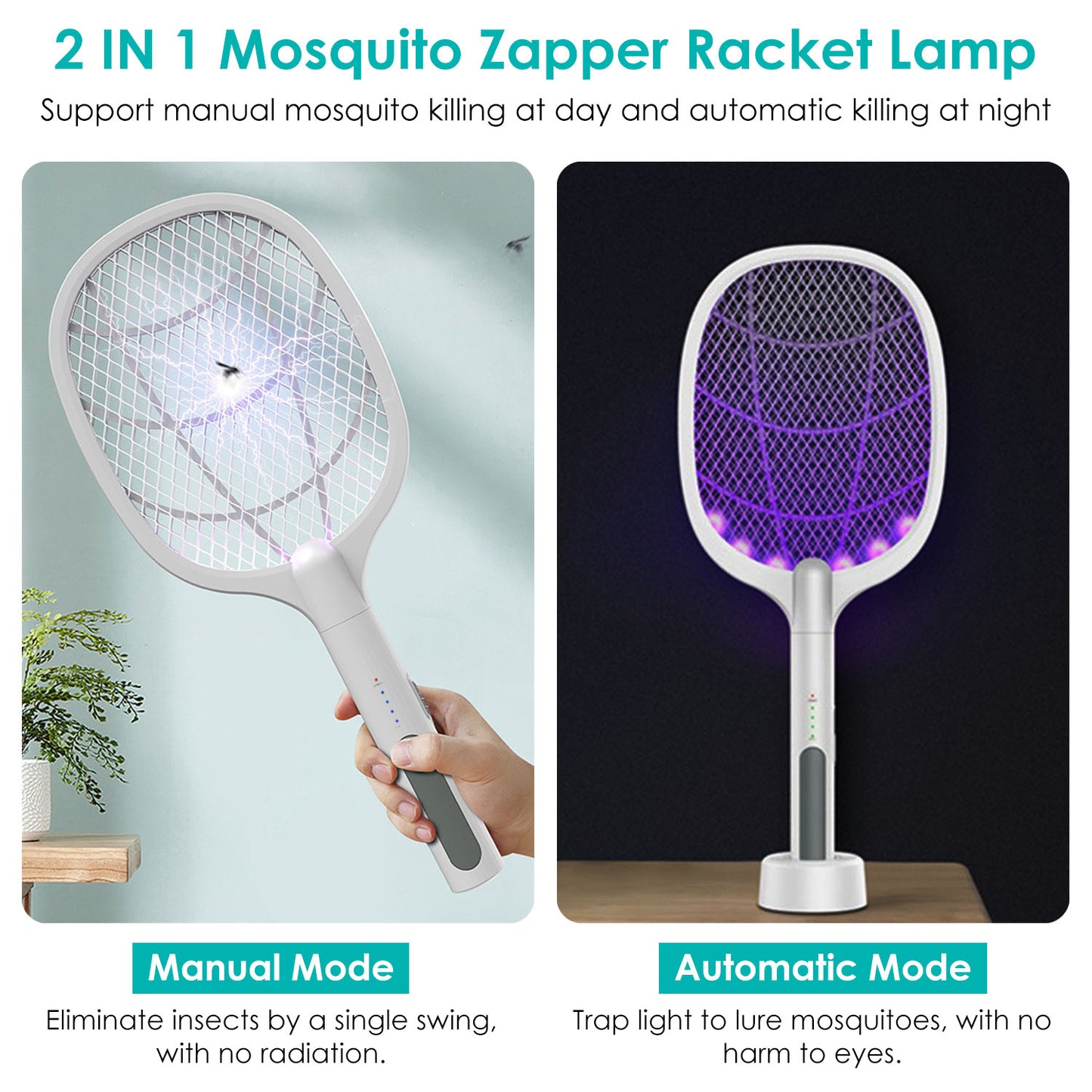 2 in 1 Electric Rechargeable Bug Zapper Mosquito Insect Killer Fly Swatter Mosquito Zapper Racket Mosquito Trap Catcher