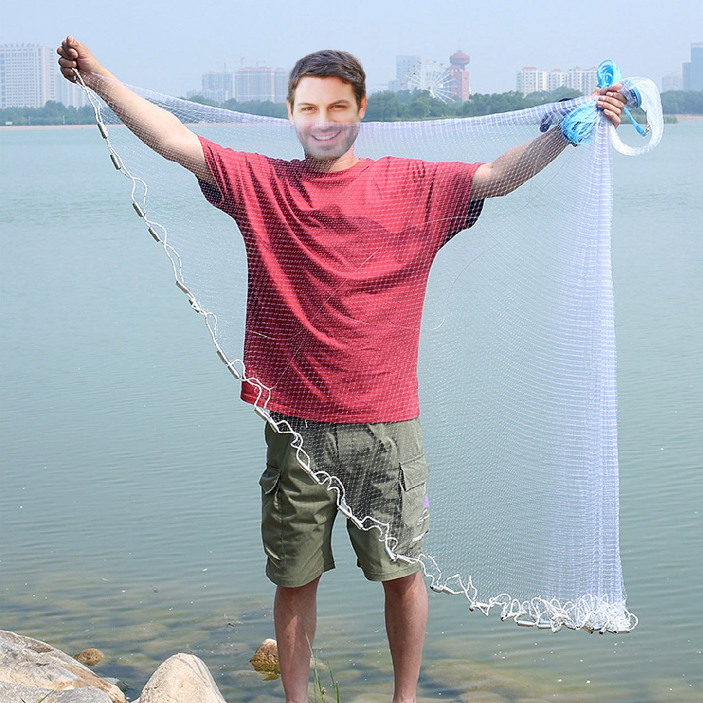 8ft Radius Fishing Cast Net Bait Trap Easy Throw Heavy Duty Hand Cast Net with Chain Sinker Bottom Spread