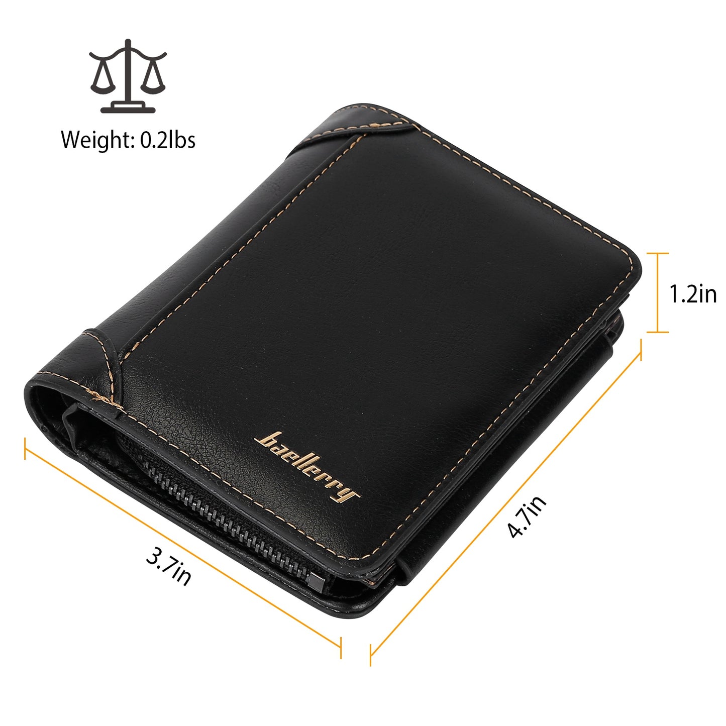 Men’s Leather Wallet ID Card Holder Purse Trifold Clutch Money Zipper with ID Window 14 Credit Card 1 ID Card