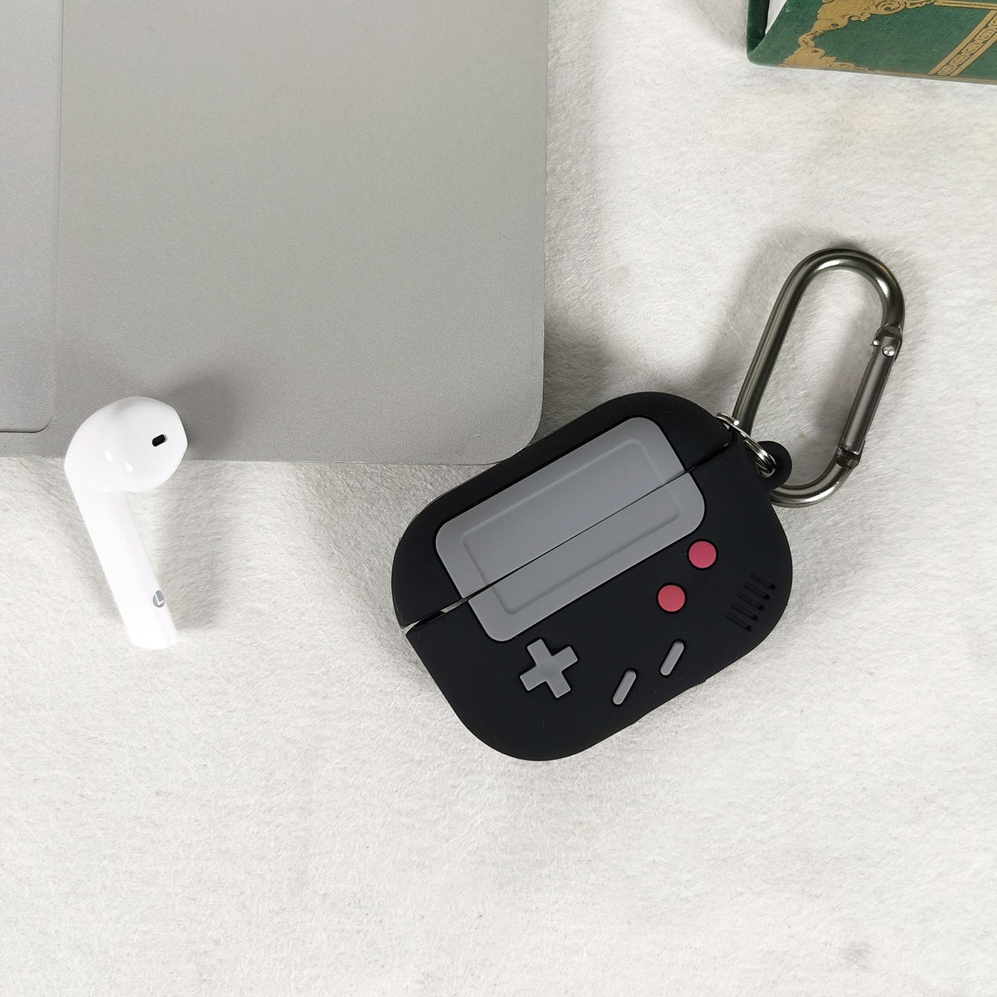Silicone Protective Case Fit for Airpod Pro Full Protective Cover Shock-Absorbing w/ Carabiner Black