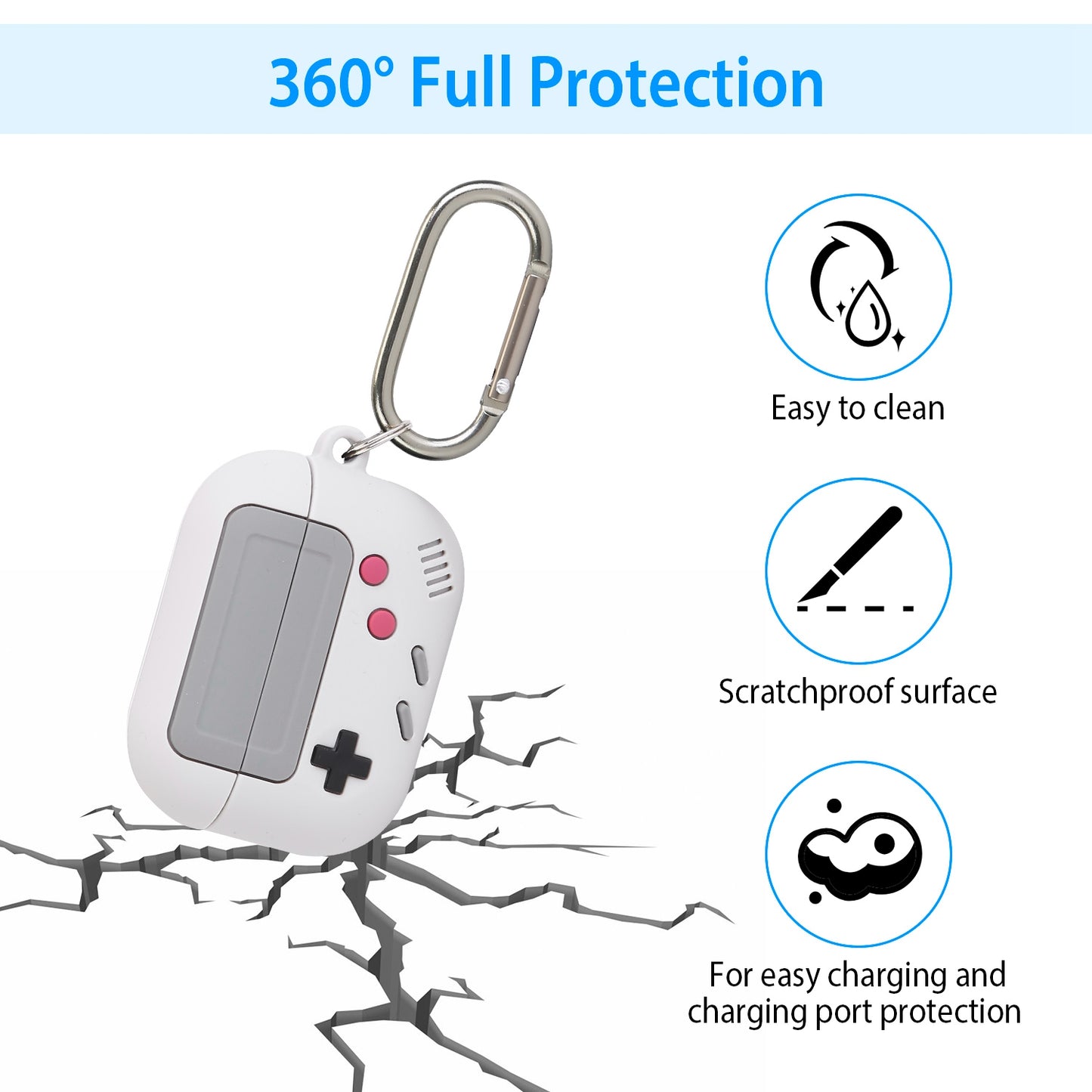 Silicone Protective Case Fit for Airpod Pro Full Protective Cover Shock-Absorbing w/ Carabiner Black
