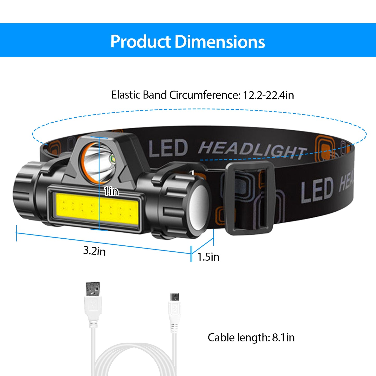 2 Packs Rechargeable Headlamp IPX4 Waterproof Headlight Flashlight Hand-free Head Torch for Fishing Camping Hiking Running