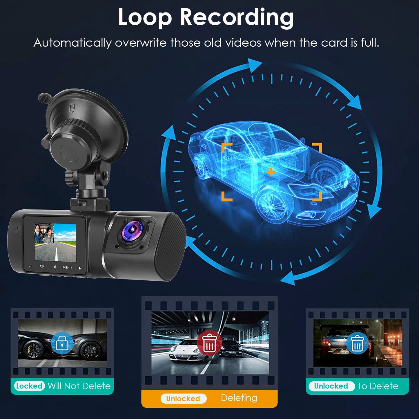 Dual Lens Car DVR Dash Cam Video Recorder 1080P Front Inside Camera G-sensor Motion Detection Night Vision Driving Vehicle Recorder
