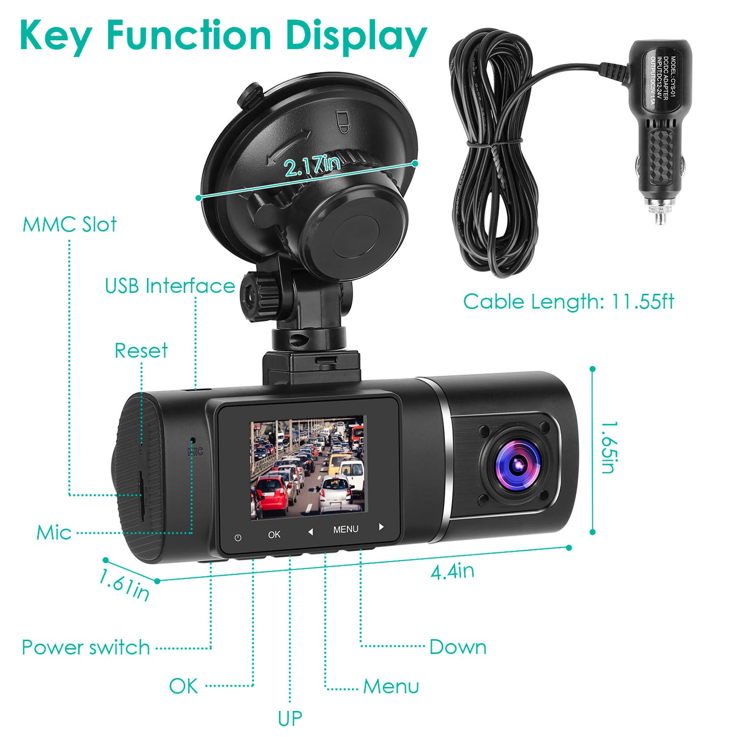 Dual Lens Car DVR Dash Cam Video Recorder 1080P Front Inside Camera G-sensor Motion Detection Night Vision Driving Vehicle Recorder