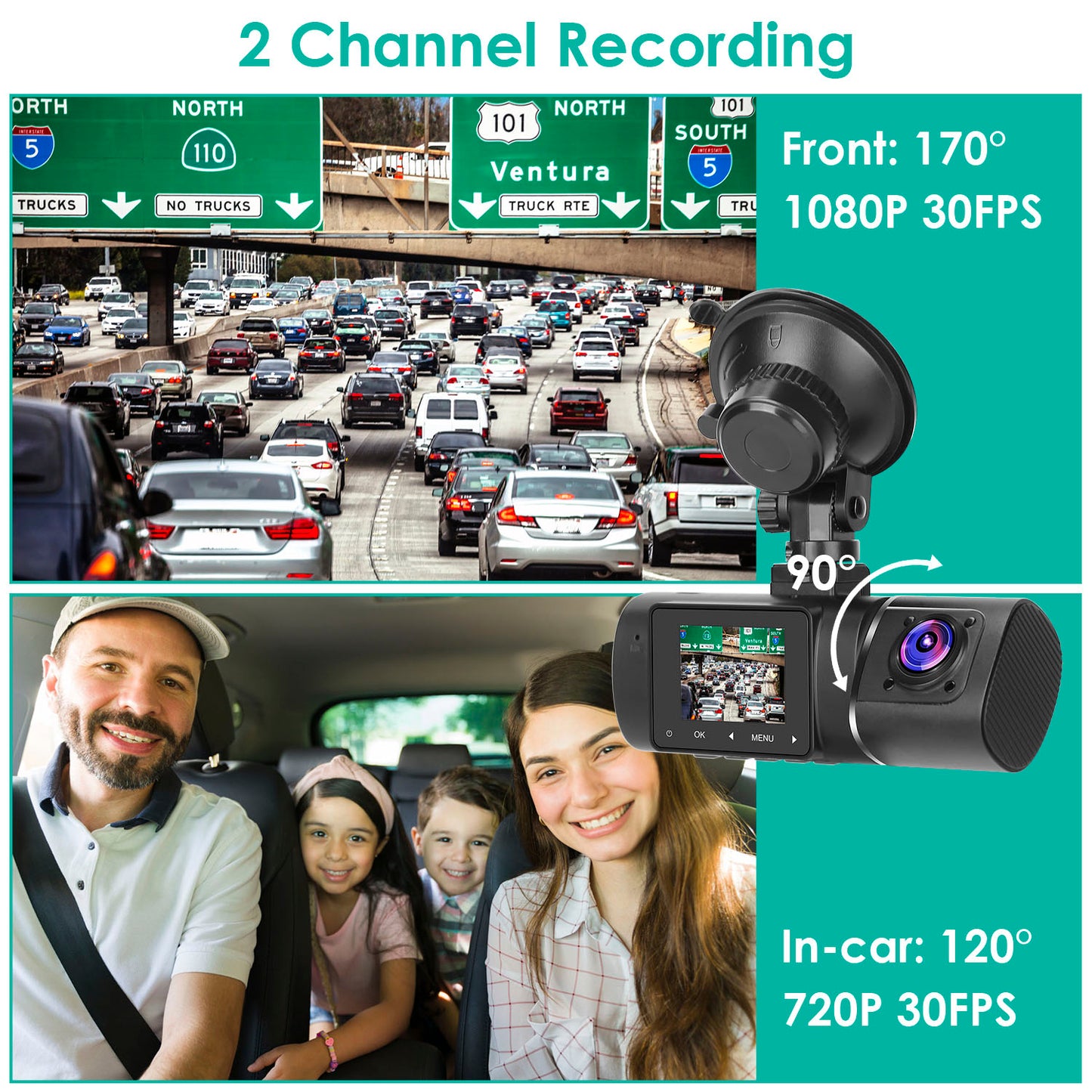 Dual Lens Car DVR Dash Cam Video Recorder 1080P Front Inside Camera G-sensor Motion Detection Night Vision Driving Vehicle Recorder