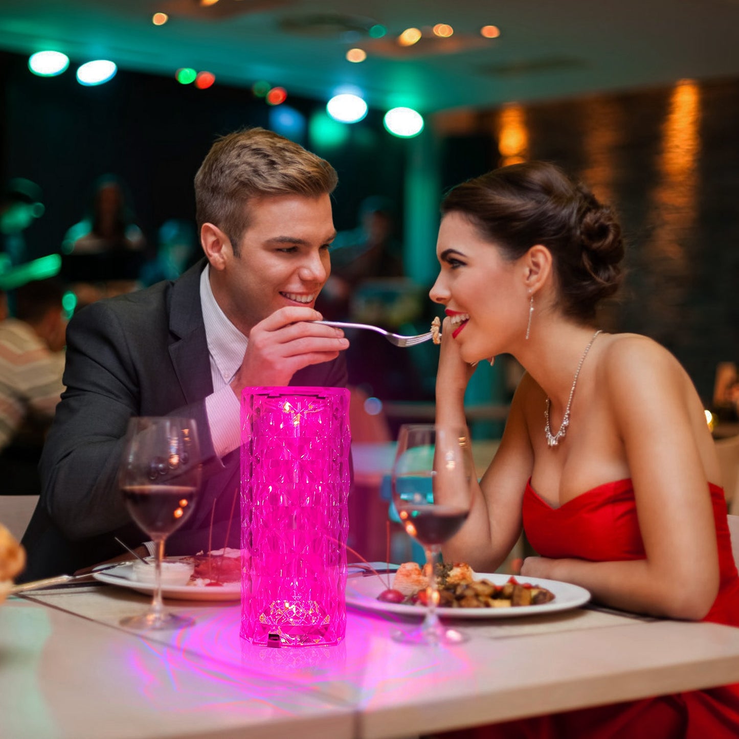 Crystal Diamond Rose Table Lamp Dimmable Remote Touch Control Beside LED Night Light Rechargeable 16 Color Change Atmosphere Bar Lamp