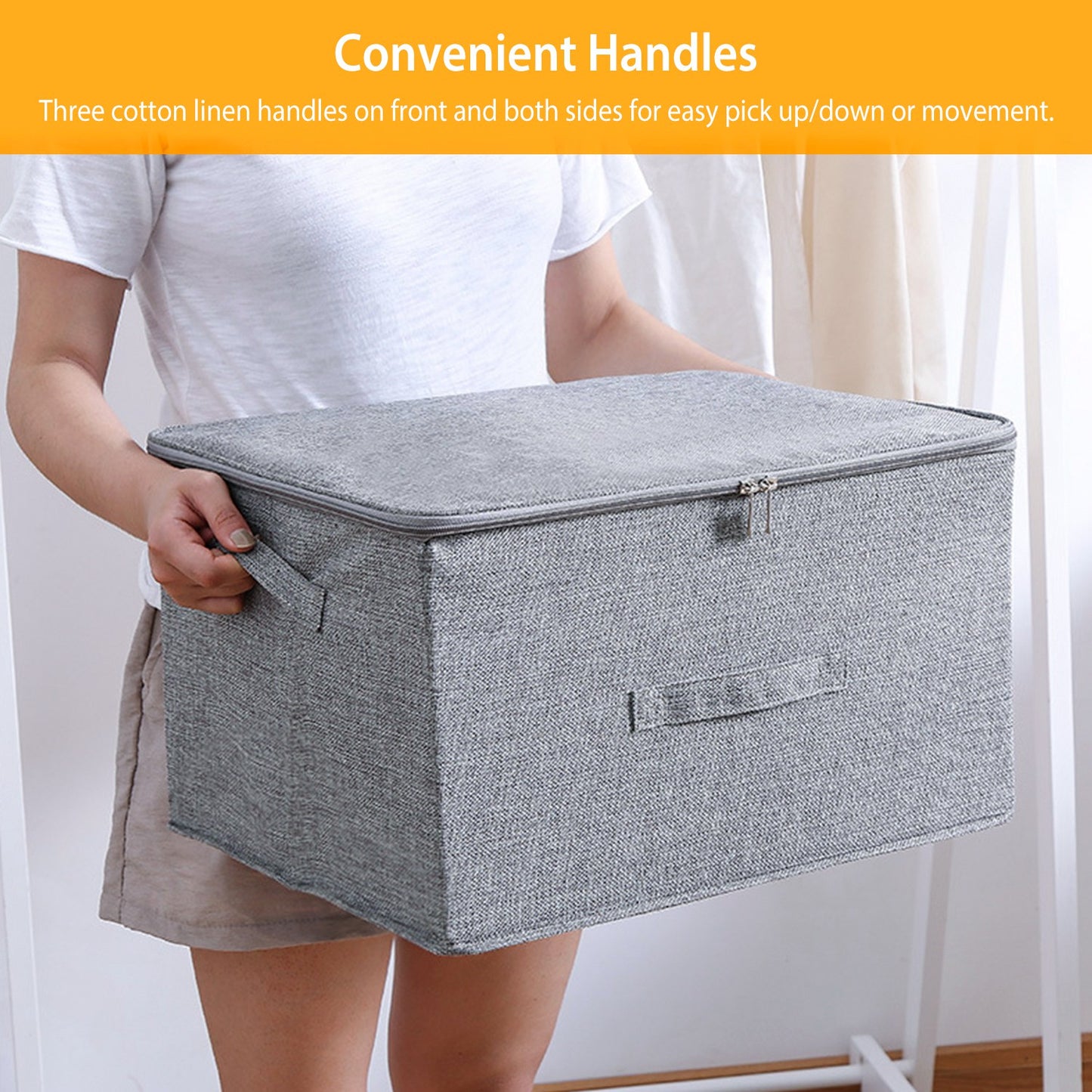 2Pcs Collapsible Storage Bins w/ Dual-Zipper Lid Foldable Fabric Clothes Storage Box Cube Container Organizer w/ 3 Handles 35L Capacity