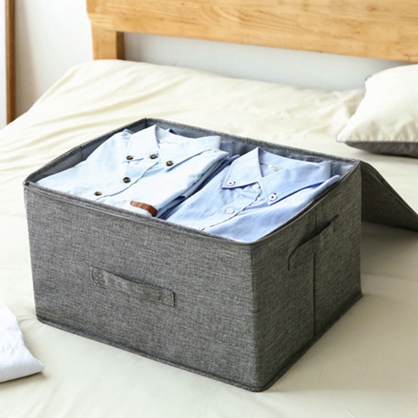 2Pcs Collapsible Storage Bins w/ Dual-Zipper Lid Foldable Fabric Clothes Storage Box Cube Container Organizer w/ 3 Handles 35L Capacity
