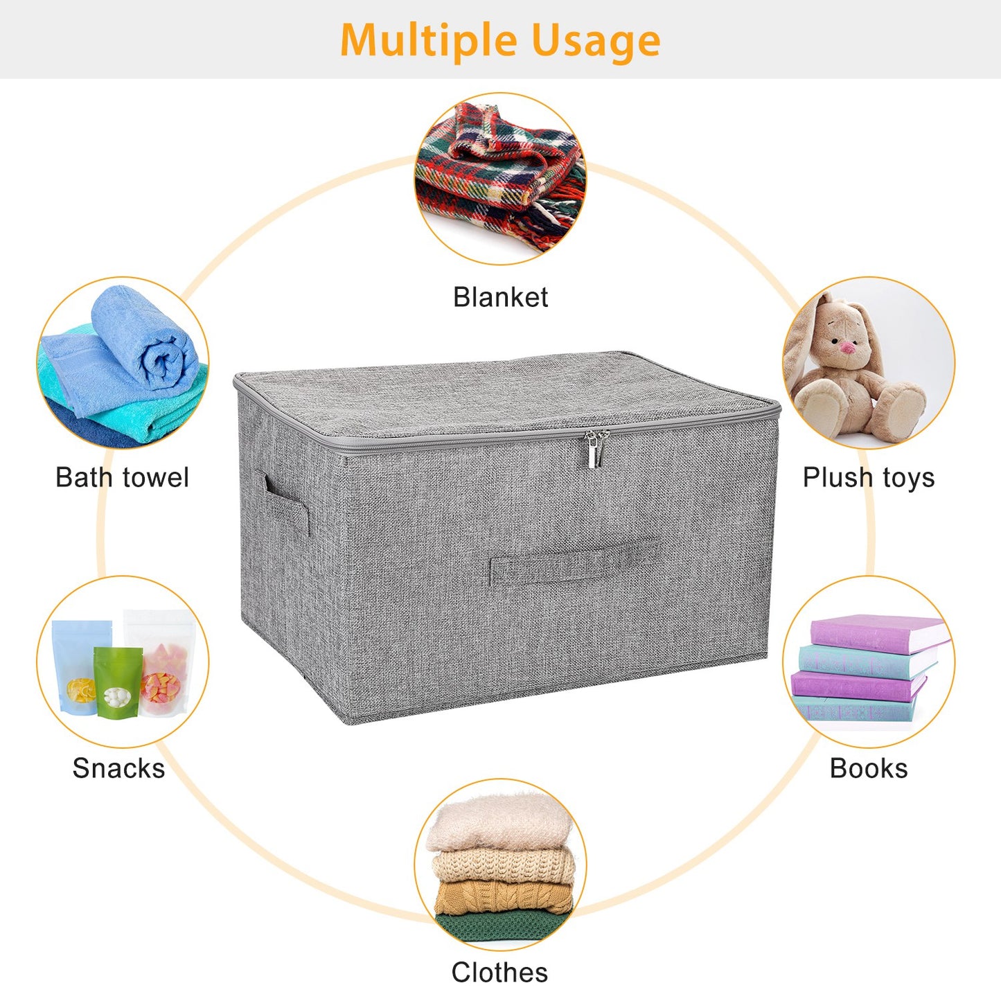 2Pcs Collapsible Storage Bins w/ Dual-Zipper Lid Foldable Fabric Clothes Storage Box Cube Container Organizer w/ 3 Handles 35L Capacity
