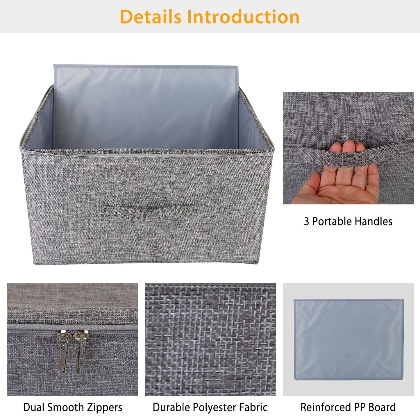 2Pcs Collapsible Storage Bins w/ Dual-Zipper Lid Foldable Fabric Clothes Storage Box Cube Container Organizer w/ 3 Handles 35L Capacity