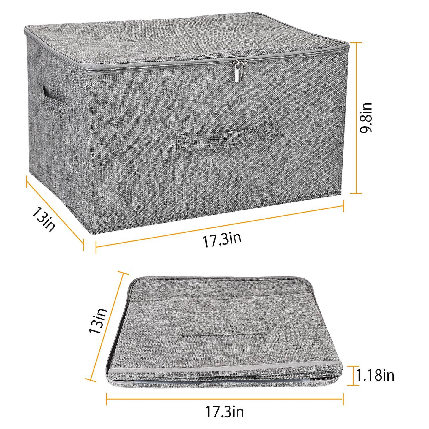 2Pcs Collapsible Storage Bins w/ Dual-Zipper Lid Foldable Fabric Clothes Storage Box Cube Container Organizer w/ 3 Handles 35L Capacity