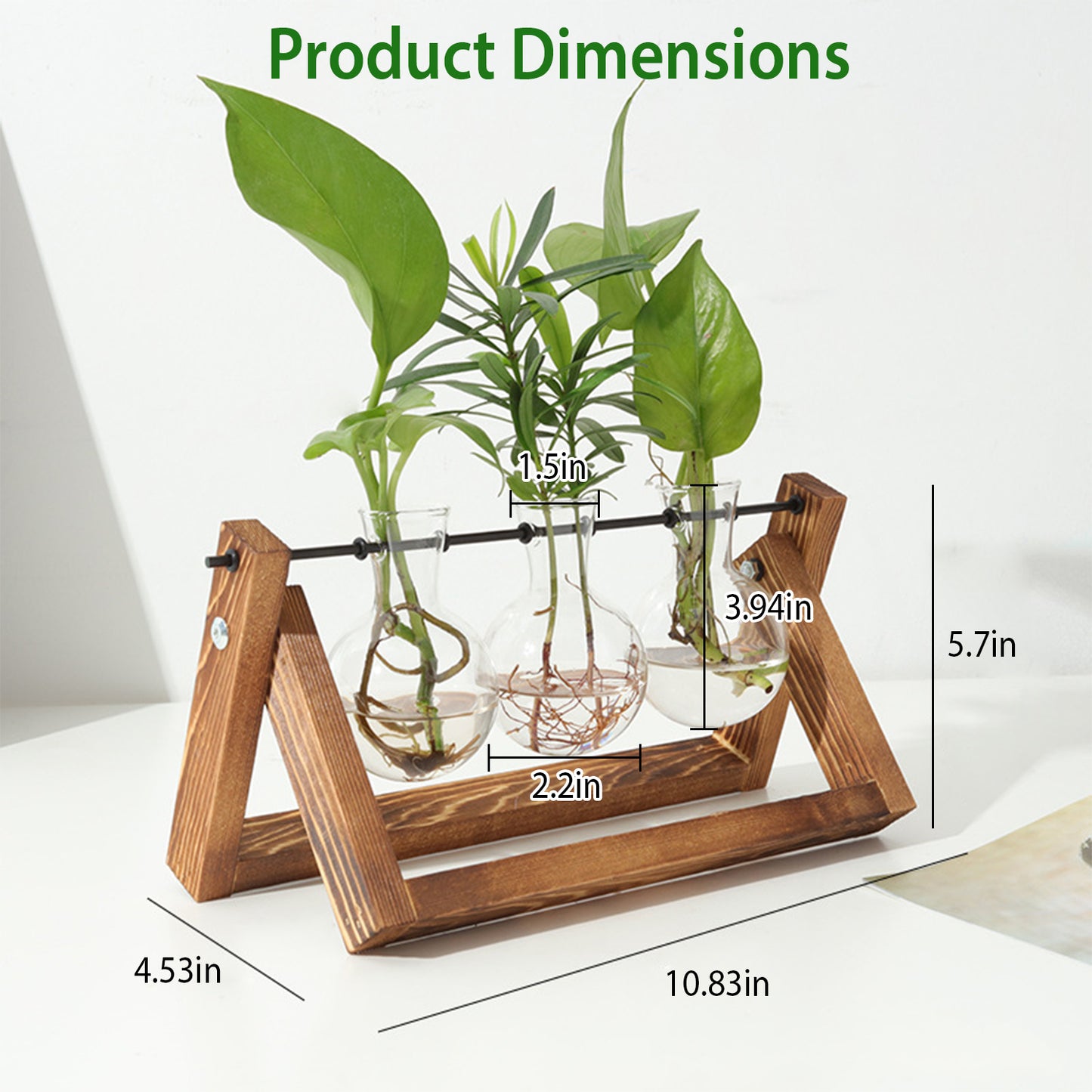 Desktop Glass Planter Bulb Plant Terrarium with Wooden Stand Air Planter Glass Vase Metal Swivel Plant Propagation Station for Hydroponics