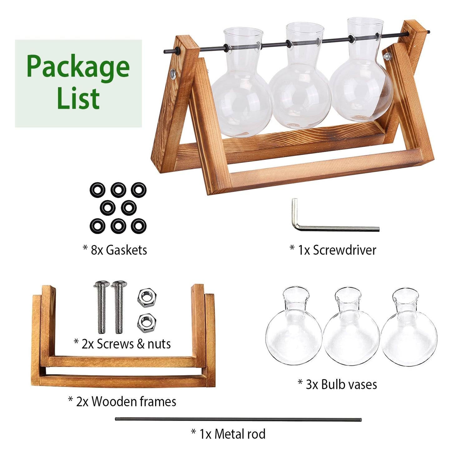Desktop Glass Planter Bulb Plant Terrarium with Wooden Stand Air Planter Glass Vase Metal Swivel Plant Propagation Station for Hydroponics