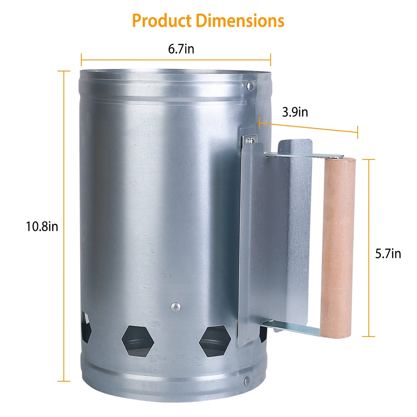 10.8x6.7in BBQ Charcoal Chimney Starter Coal Fire Starter Charcoal Can Grill Lighter Quick Rapid Fire Briquette Starter with Wooden Handle