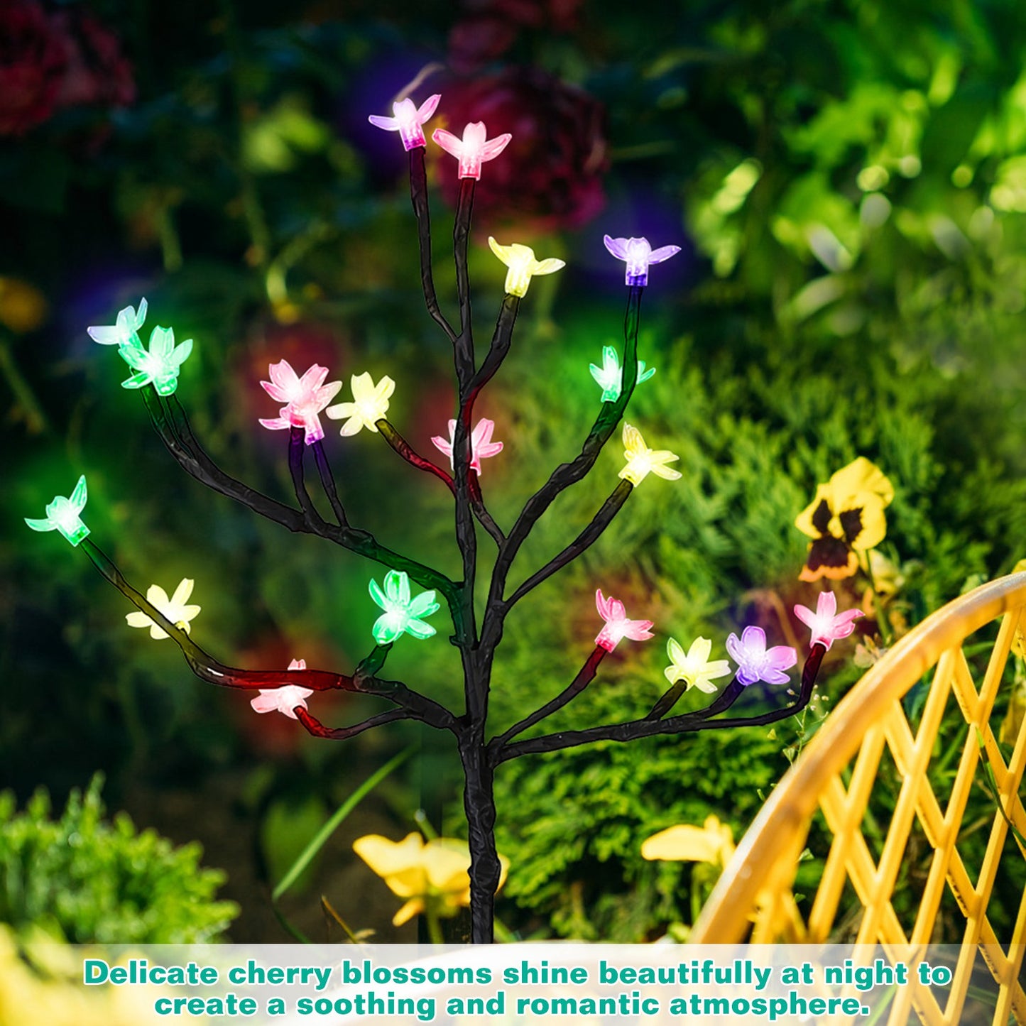 2Pcs Outdoor Solar Light Cherry Blossom Flower Landscape Light Yard Stake Decor Lamp