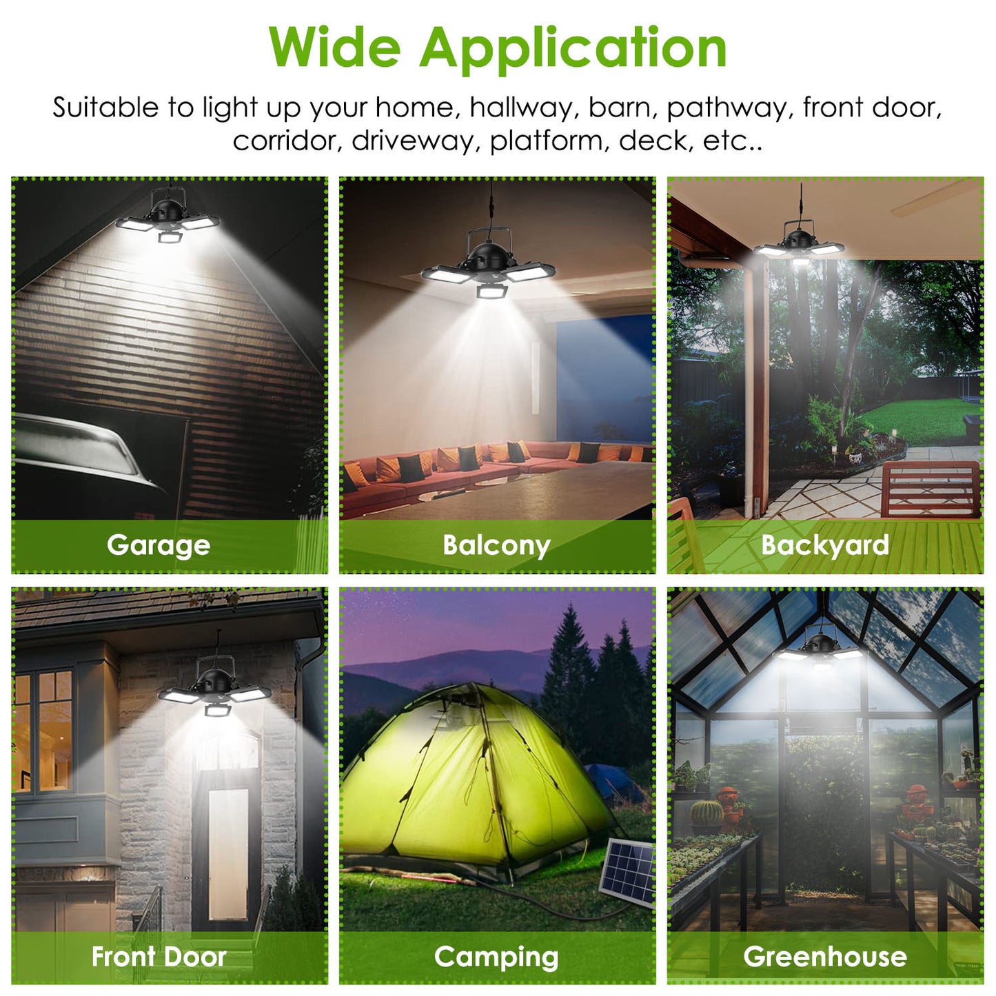 Solar Pendant Lights IP65 Waterproof Shed Light 120° Adjustable Garage Light with 3 Timing Modes 4 Brightness Levels Remote Control