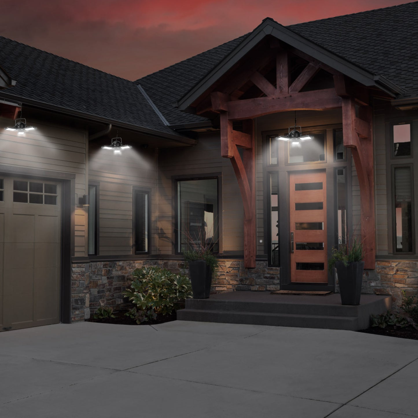 Solar Pendant Lights IP65 Waterproof Shed Light 120° Adjustable Garage Light with 3 Timing Modes 4 Brightness Levels Remote Control