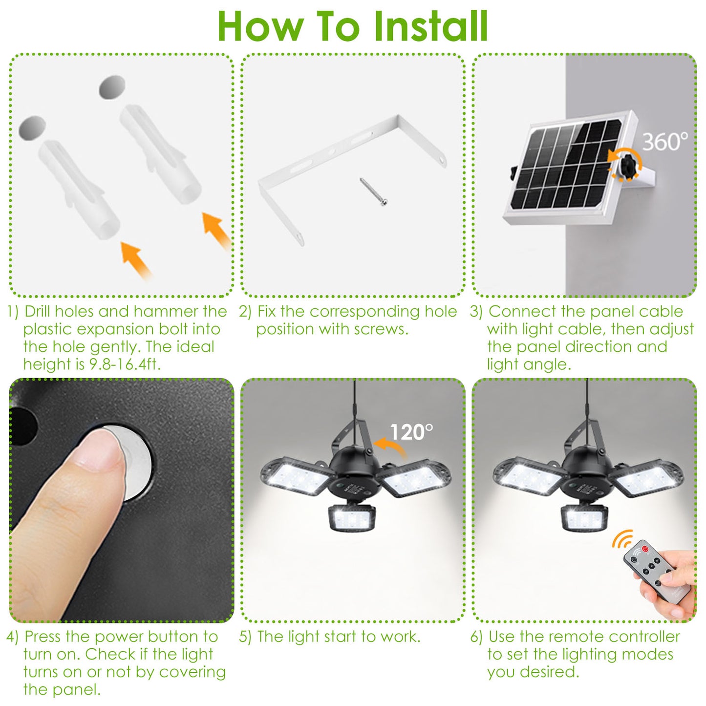 Solar Pendant Lights IP65 Waterproof Shed Light 120° Adjustable Garage Light with 3 Timing Modes 4 Brightness Levels Remote Control