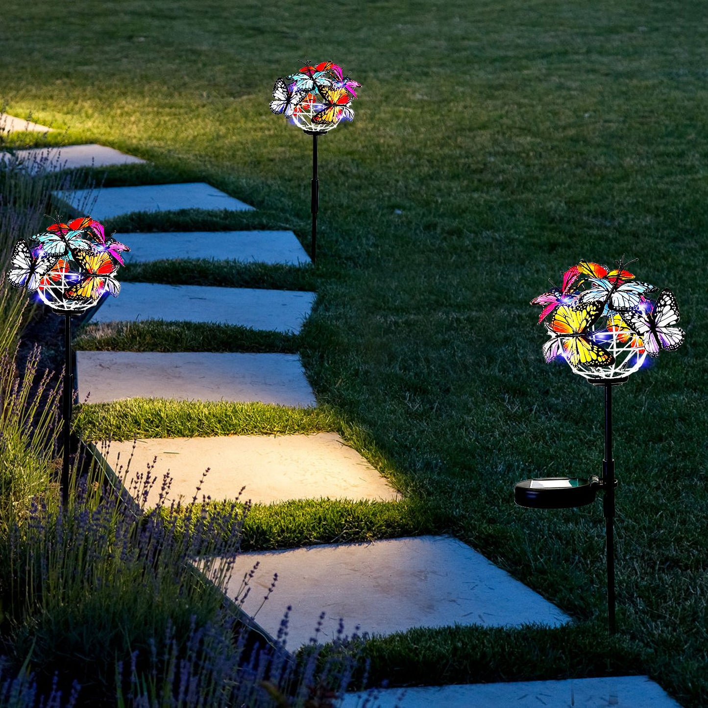 2 in 1 Outdoor Solar Light Butterfly Landscape Light Yard Stake Decor Lamp Stake Light w/ Butterfly
