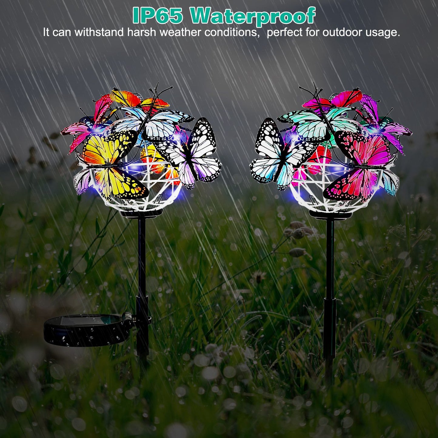 2 in 1 Outdoor Solar Light Butterfly Landscape Light Yard Stake Decor Lamp Stake Light w/ Butterfly