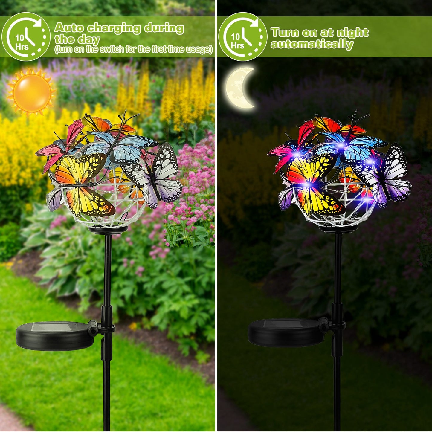 2 in 1 Outdoor Solar Light Butterfly Landscape Light Yard Stake Decor Lamp Stake Light w/ Butterfly