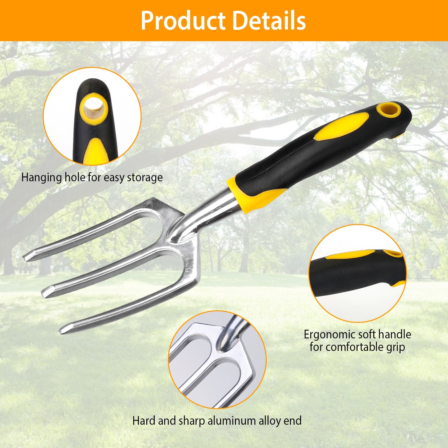 5Pcs Garden Tool Set Heavy Duty Aluminum Gardening Hand Tool Kit with Non-Slip Handle Rake Trowel Weeder Shovel