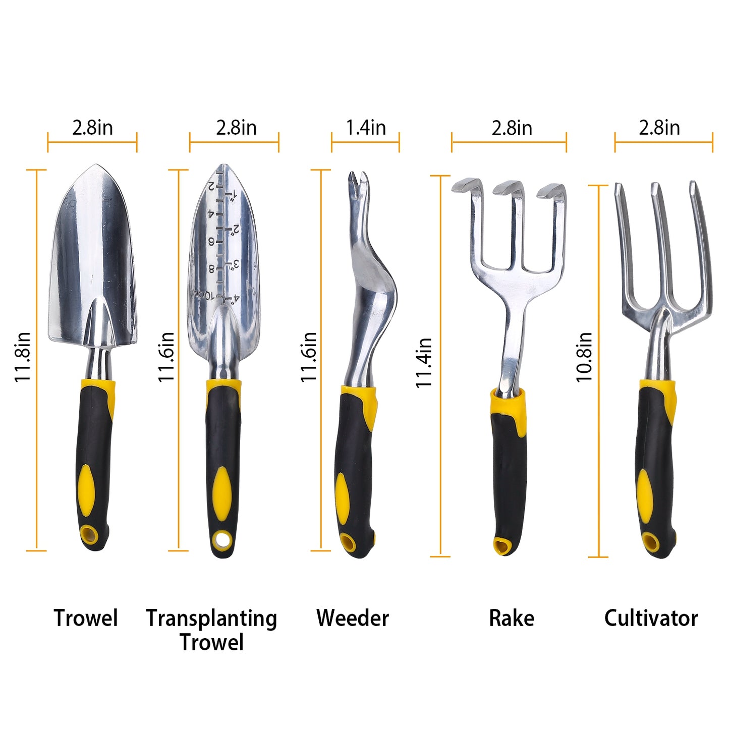 5Pcs Garden Tool Set Heavy Duty Aluminum Gardening Hand Tool Kit with Non-Slip Handle Rake Trowel Weeder Shovel