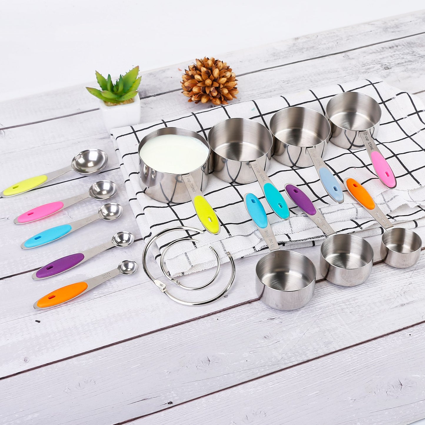 12Pcs Measuring Cups Spoons Set Stainless Steel Kitchen Measurement Tool for Cooking Baking Dry Spices Liquid Ingredients