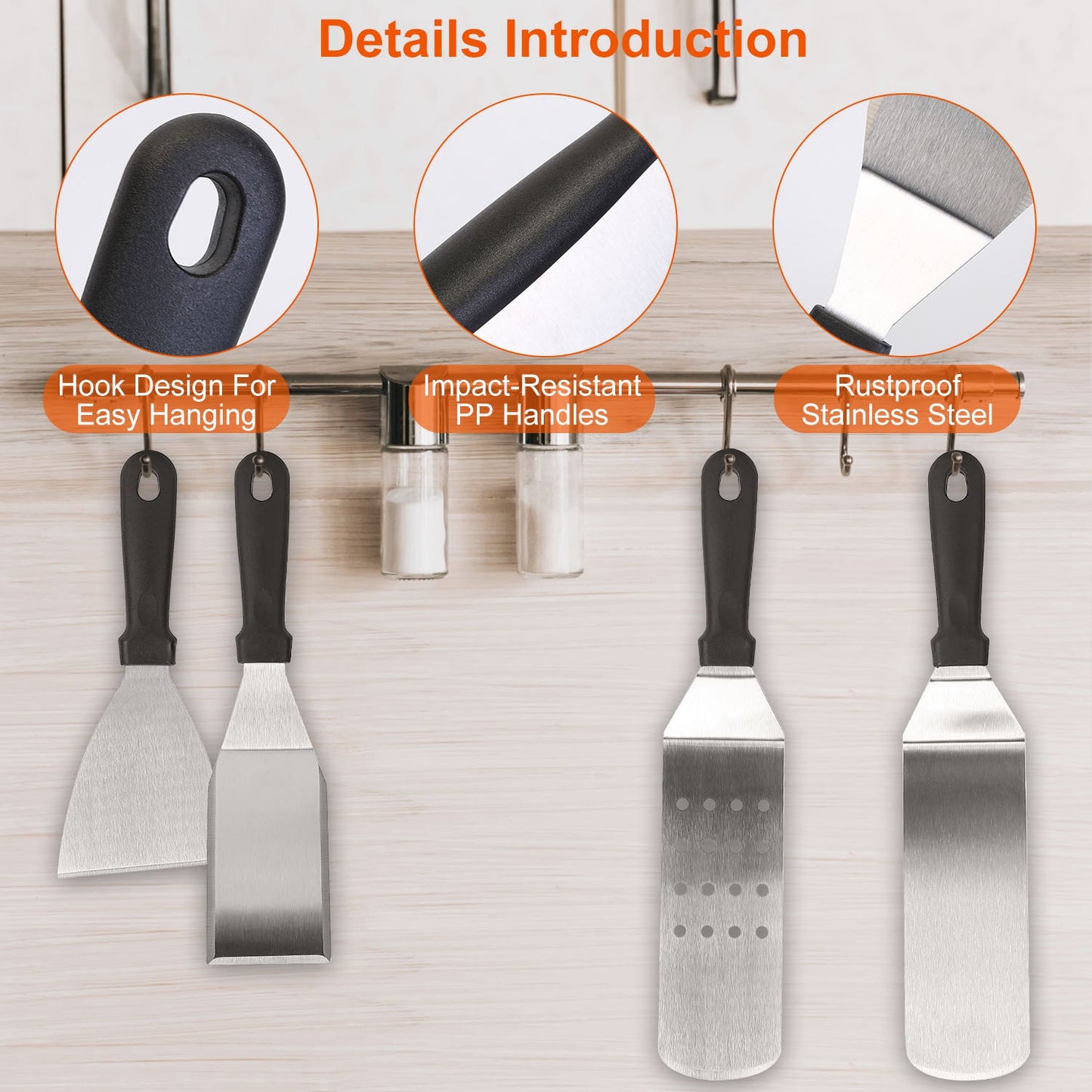 7Pcs Griddle Accessories Kit Stainless Steel BBQ Grilling Utensil Tools Outdoor Barbecue Griddle Spatulas Set for Backyard Party Tailgating