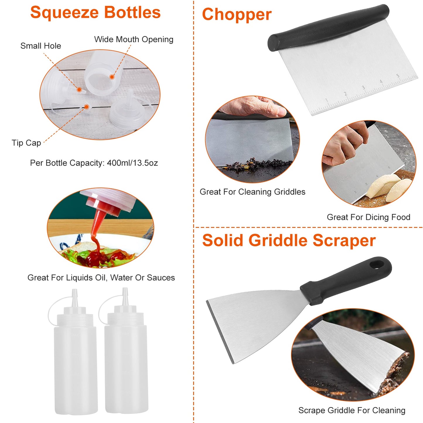 7Pcs Griddle Accessories Kit Stainless Steel BBQ Grilling Utensil Tools Outdoor Barbecue Griddle Spatulas Set for Backyard Party Tailgating