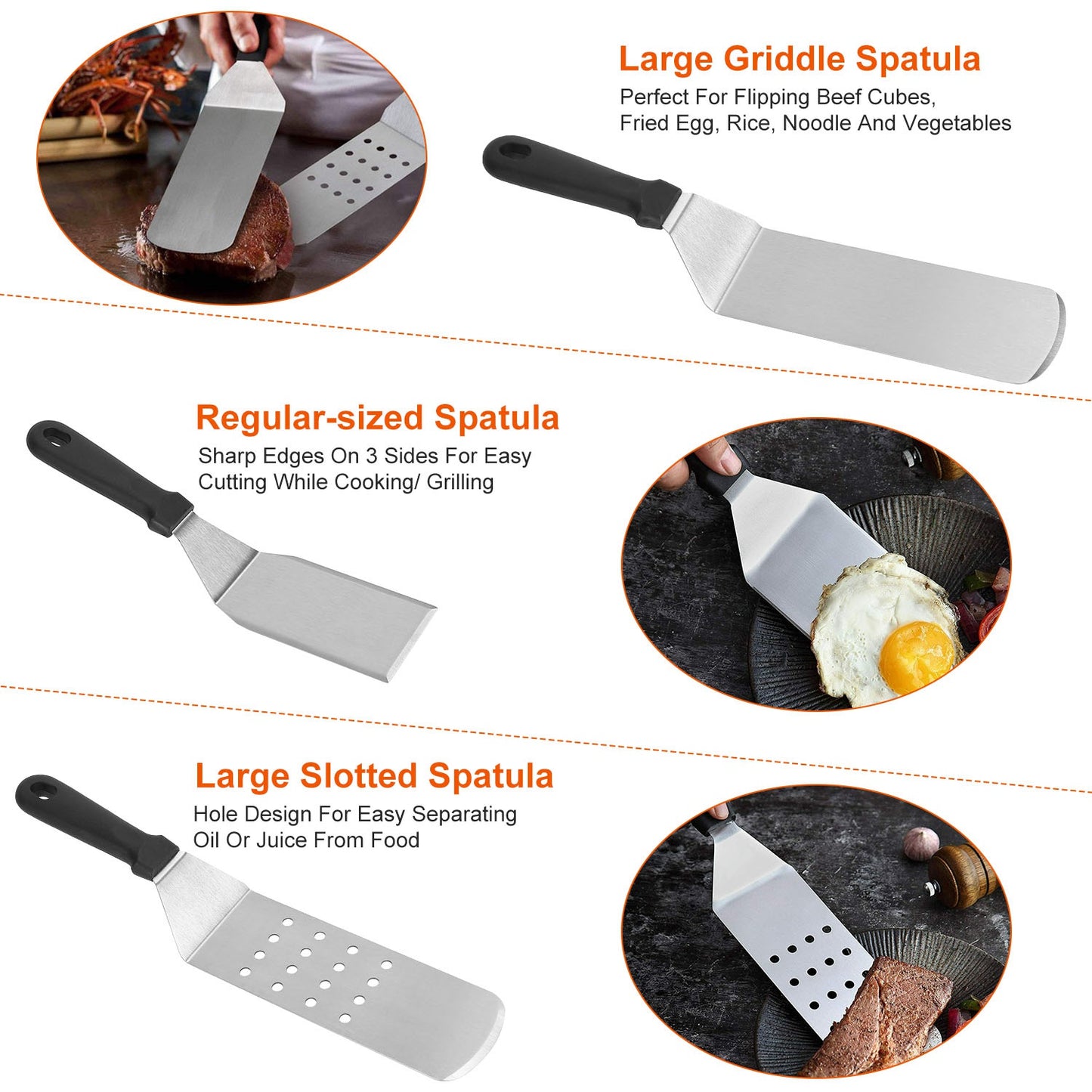 7Pcs Griddle Accessories Kit Stainless Steel BBQ Grilling Utensil Tools Outdoor Barbecue Griddle Spatulas Set for Backyard Party Tailgating
