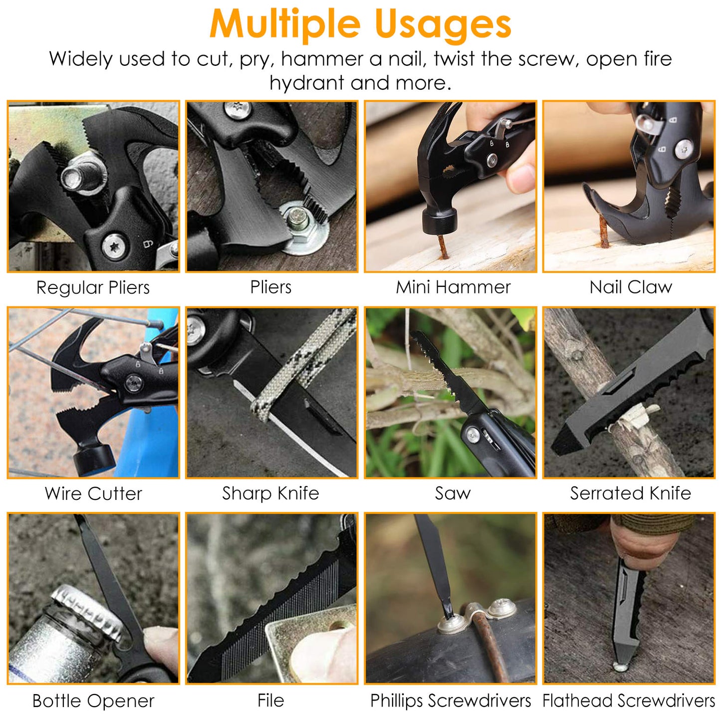 12 in 1 Hammer Multitool Portable Stainless Steel