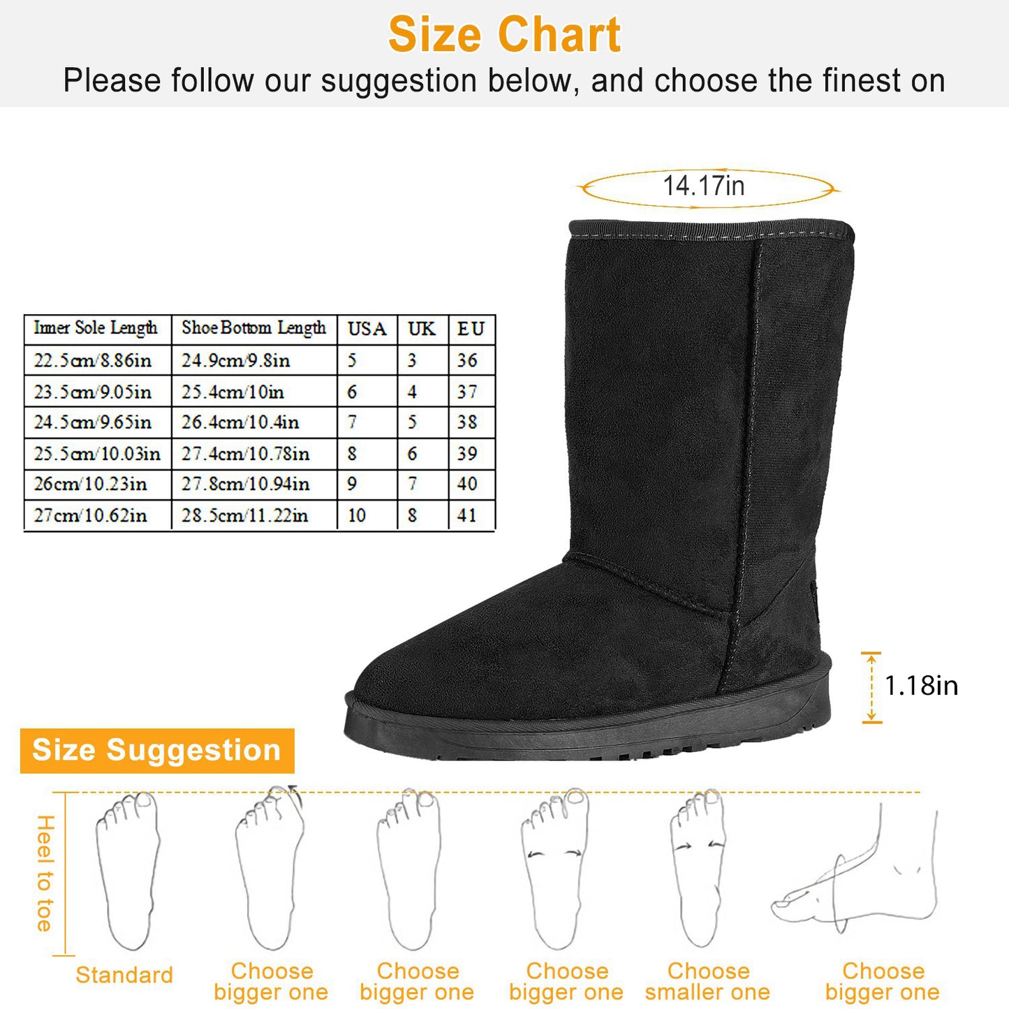 TeqHome Women Ladies Snow Boots Waterproof Faux Suede Mid-Calf Boots Fur Warm Lining Shoes Black 7